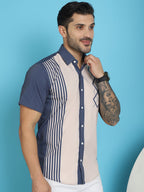 Indian Needle Men's Printed Half Sleeve Lycra Shirt - Cream | Grocsy