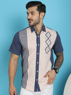 Indian Needle Men's Printed Half Sleeve Lycra Shirt - Cream | Grocsy