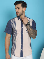 Indian Needle Men's Printed Half Sleeve Lycra Shirt - Cream | Grocsy