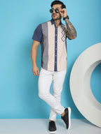 Indian Needle Men's Printed Half Sleeve Lycra Shirt - Cream | Grocsy