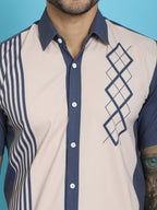 Indian Needle Men's Printed Half Sleeve Lycra Shirt - Cream | Grocsy