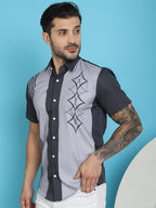Indian Needle Men's Printed Half Sleeve Lycra Shirt - Grey | Grocsy