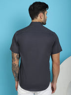 Indian Needle Men's Printed Half Sleeve Lycra Shirt - Grey | Grocsy