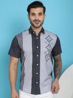 Indian Needle Men's Printed Half Sleeve Lycra Shirt - Grey | Grocsy