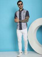 Indian Needle Men's Printed Half Sleeve Lycra Shirt - Grey | Grocsy