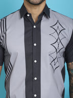 Indian Needle Men's Printed Half Sleeve Lycra Shirt - Grey | Grocsy