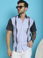 Indian Needle Men's Printed Half Sleeve Lycra Shirt - Sky Blue | Grocsy