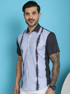 Indian Needle Men's Printed Half Sleeve Lycra Shirt - Sky Blue | Grocsy