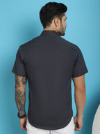 Indian Needle Men's Printed Half Sleeve Lycra Shirt - Sky Blue | Grocsy