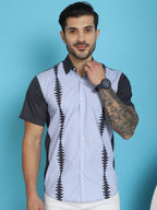 Indian Needle Men's Printed Half Sleeve Lycra Shirt - Sky Blue | Grocsy