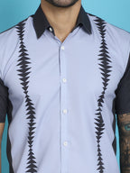 Indian Needle Men's Printed Half Sleeve Lycra Shirt - Sky Blue | Grocsy