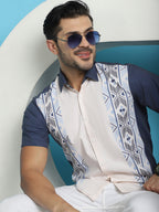 Indian Needle Men's Printed Half Sleeve Lycra Shirt - White | Grocsy