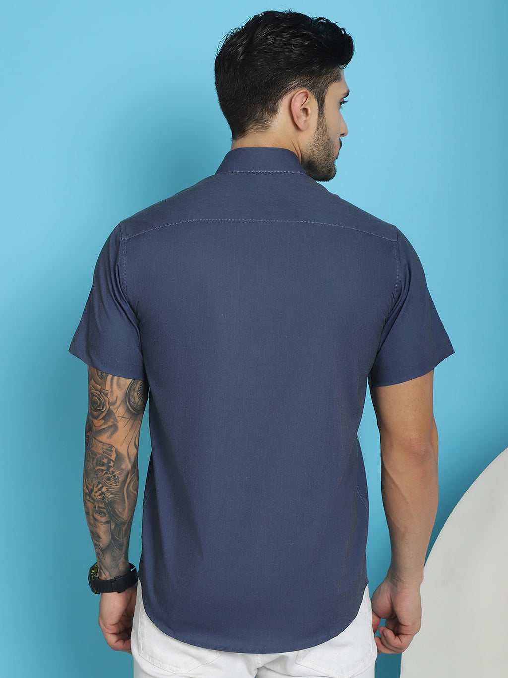Indian Needle Men's Printed Half Sleeve Lycra Shirt - White | Grocsy
