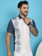 Indian Needle Men's Printed Half Sleeve Lycra Shirt - White | Grocsy