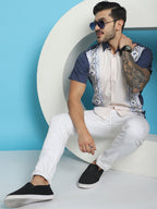 Indian Needle Men's Printed Half Sleeve Lycra Shirt - White | Grocsy