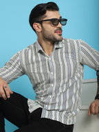 Indian Needle Men's Woven Design Cotton Shirt - Blue | Grocsy