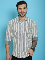 Indian Needle Men's Woven Design Cotton Shirt - Blue | Grocsy