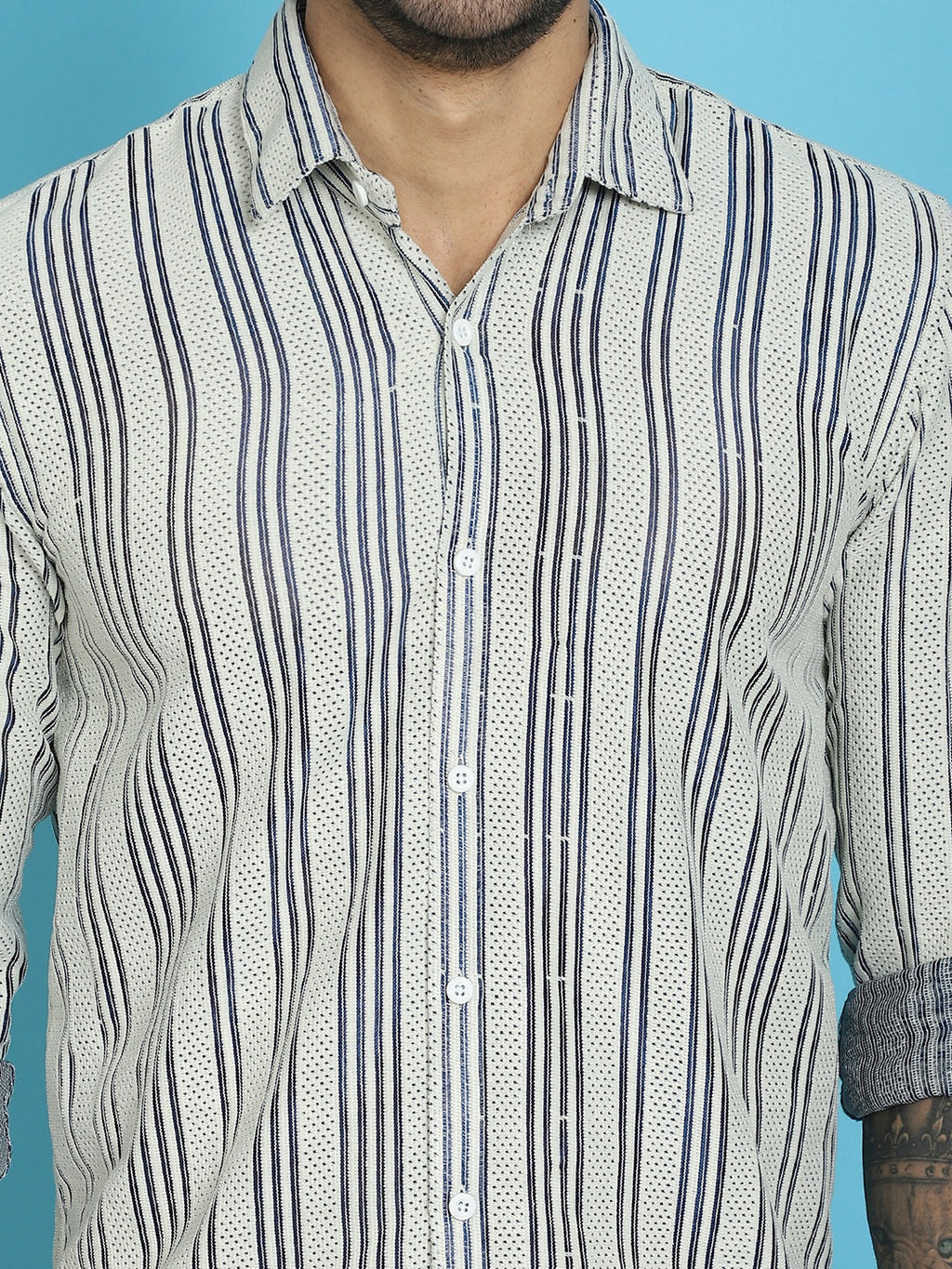Indian Needle Men's Woven Design Cotton Shirt - Blue | Grocsy