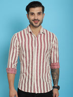 Indian Needle Men's Woven Design Cotton Shirt - Maroon | Grocsy