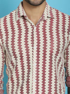 Indian Needle Men's Woven Design Cotton Shirt - Maroon | Grocsy