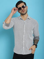 Indian Needle Men's Woven Design Cotton Shirt - White | Grocsy