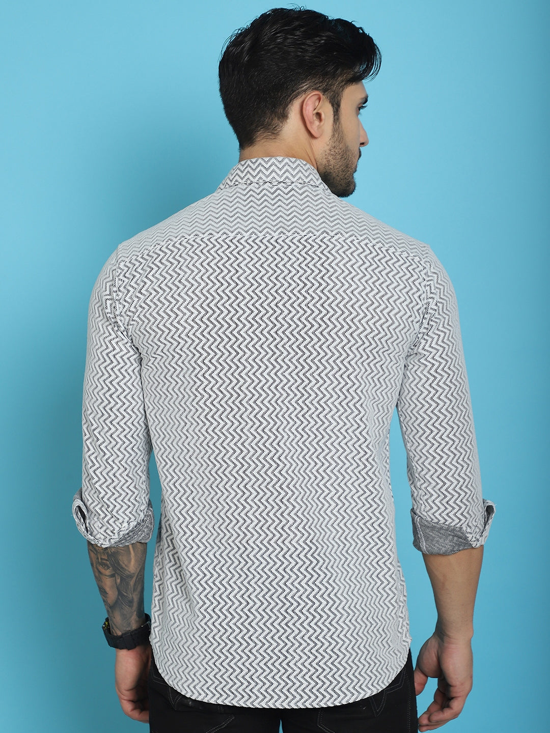 Indian Needle Men's Woven Design Cotton Shirt - White | Grocsy