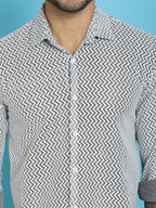 Indian Needle Men's Woven Design Cotton Shirt - White | Grocsy