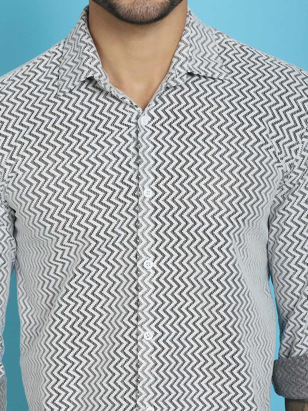 Indian Needle Men's Woven Design Cotton Shirt - White | Grocsy