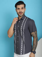 Indian Needle Men's Printed Half Sleeve Lycra Shirt - Charcoal | Grocsy