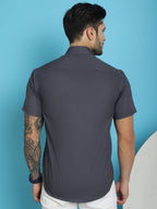 Indian Needle Men's Printed Half Sleeve Lycra Shirt - Charcoal | Grocsy