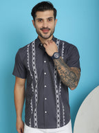 Indian Needle Men's Printed Half Sleeve Lycra Shirt - Charcoal | Grocsy