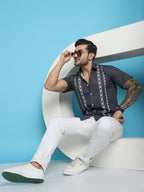 Indian Needle Men's Printed Half Sleeve Lycra Shirt - Charcoal | Grocsy