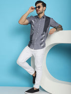 Indian Needle Men's Printed Half Sleeve Lycra Shirt - Grey | Grocsy