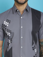 Indian Needle Men's Printed Half Sleeve Lycra Shirt - Grey | Grocsy