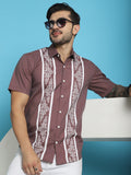 Indian Needle Men's Printed Half Sleeve Lycra Shirt - Magenta | Grocsy