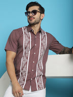 Indian Needle Men's Printed Half Sleeve Lycra Shirt - Magenta | Grocsy