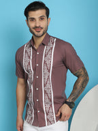 Indian Needle Men's Printed Half Sleeve Lycra Shirt - Magenta | Grocsy