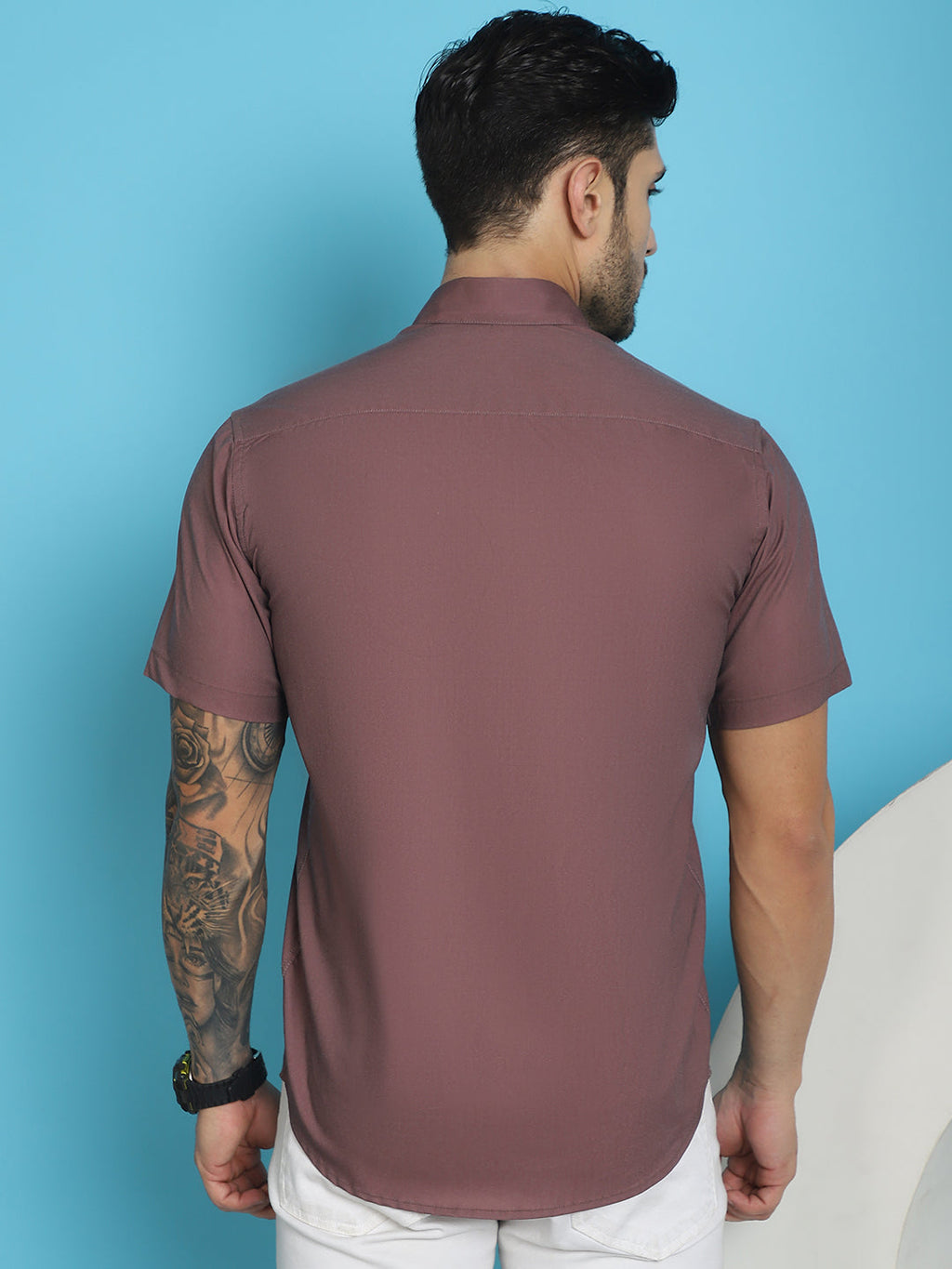 Indian Needle Men's Printed Half Sleeve Lycra Shirt - Magenta | Grocsy