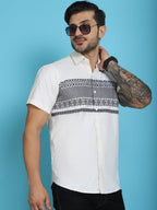Indian Needle Men's Printed Half Sleeve Lycra Shirt - White | Grocsy