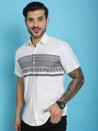 Indian Needle Men's Printed Half Sleeve Lycra Shirt - White | Grocsy