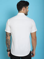 Indian Needle Men's Printed Half Sleeve Lycra Shirt - White | Grocsy