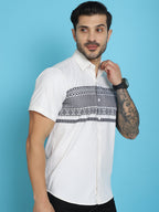 Indian Needle Men's Printed Half Sleeve Lycra Shirt - White | Grocsy