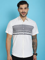 Indian Needle Men's Printed Half Sleeve Lycra Shirt - White | Grocsy