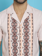 Indian Needle Men's Printed Half Sleeve Lycra Shirt - Pink | Grocsy