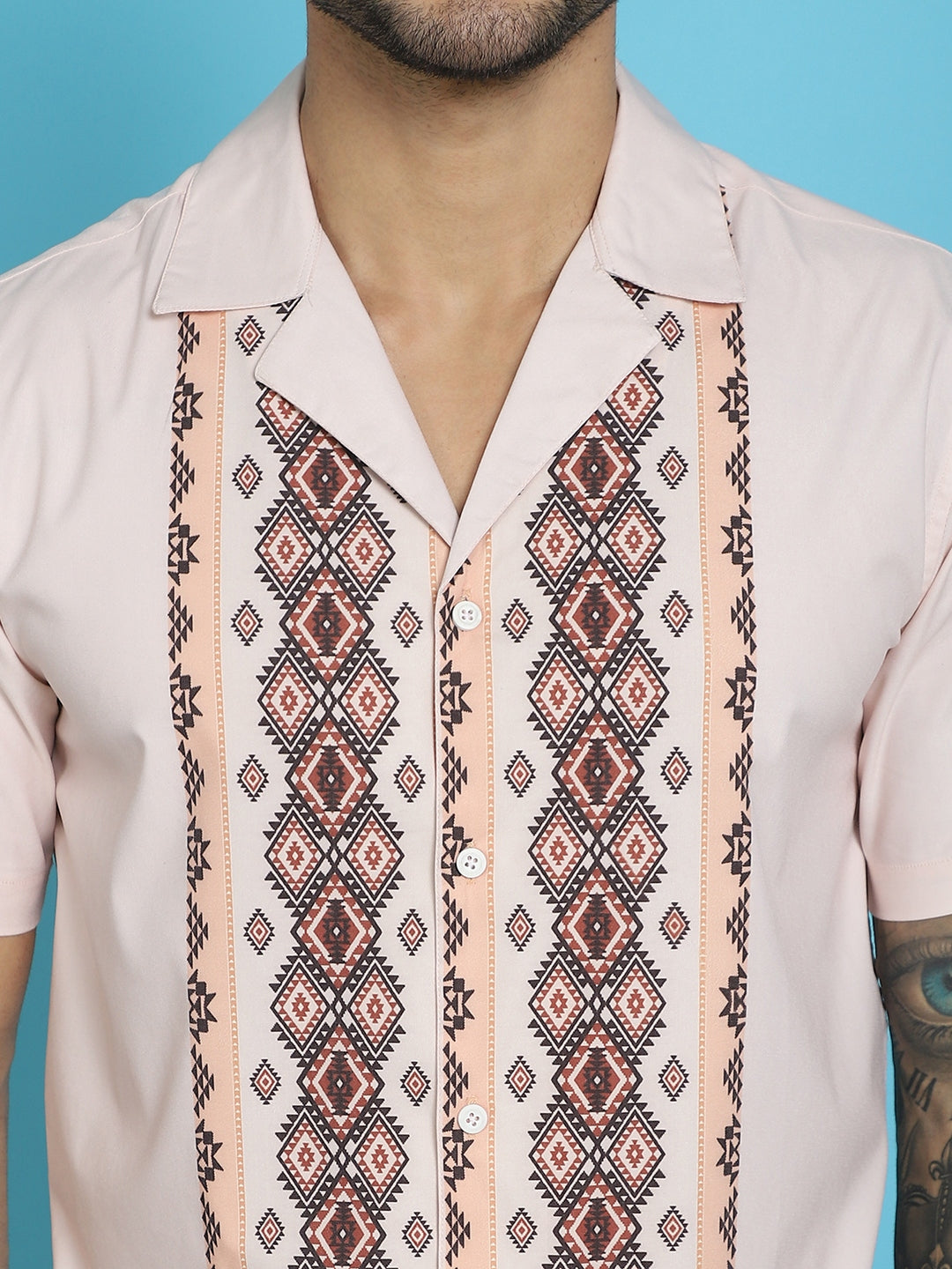 Indian Needle Men's Printed Half Sleeve Lycra Shirt - Pink | Grocsy