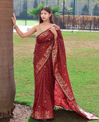 DEIANA'S Beautiful Designer Golden zari Soft Lichi Silk Saree - Red | Grocsy