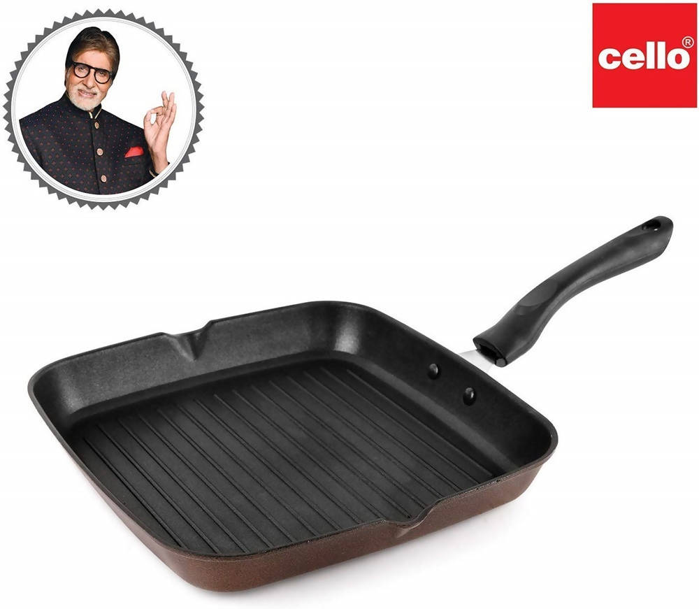 Cello Aluminium Non Stick Grill Pan Square Black | Grocsy
