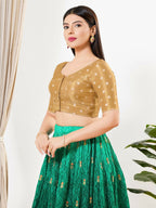 Joban Fashion Gold Tissue Padded Blouse With Round Neck Elbow Sleeves | Grocsy