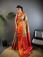 Elora Copper Silk Leheriya Meenakari Zari Weaves Dharmavaram Saree | Grocsy
