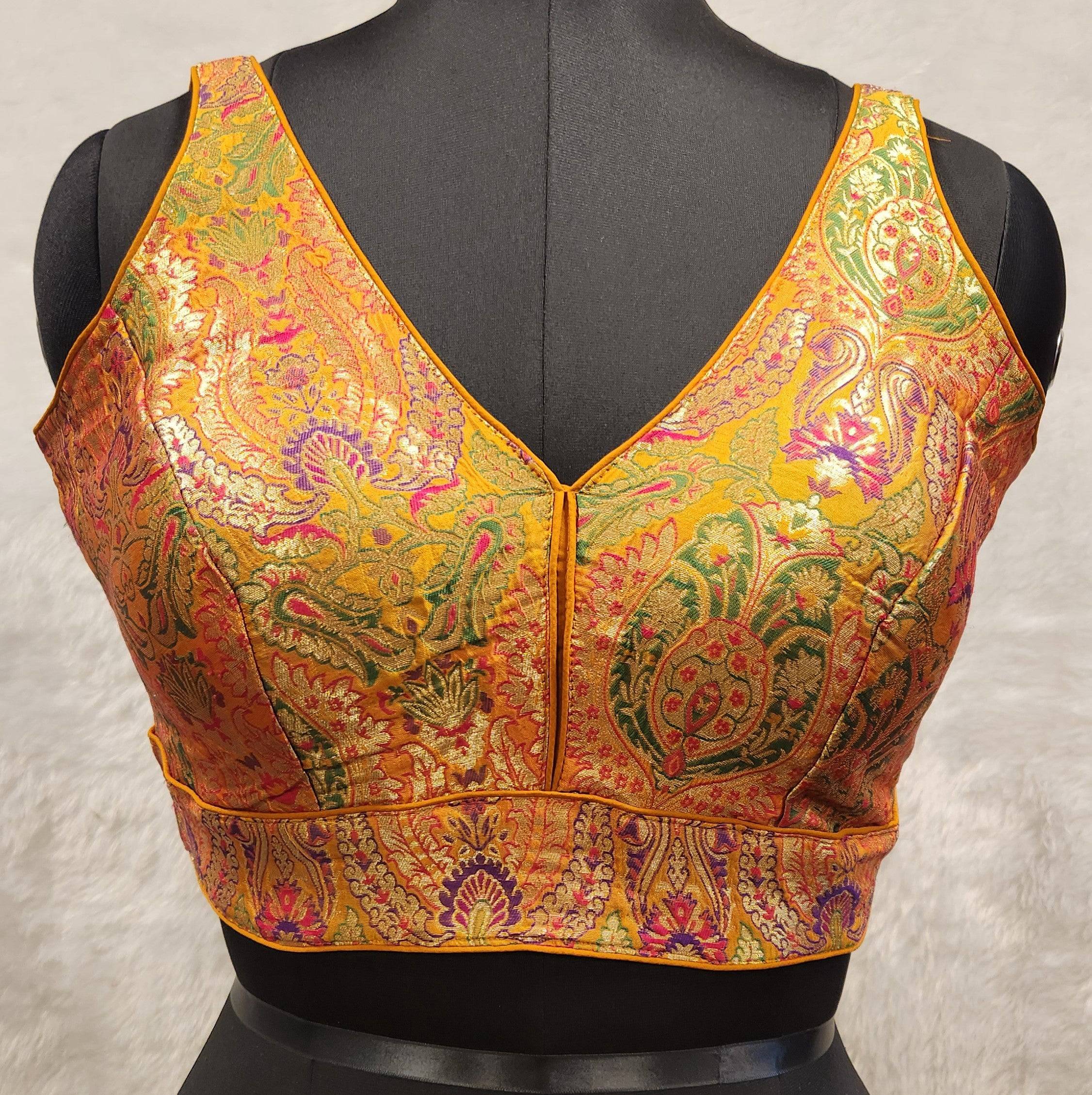 Kia Fashions Mustard Yellow Multi Color Weave Readymade Blouse | Grocsy